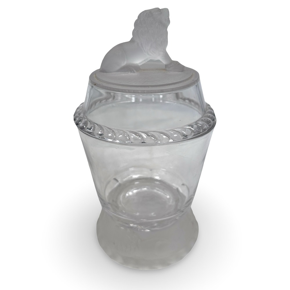 Vintage Gillinder & Sons EAPG Frosted Lion Clear Glass Marmalade Jar with Lid